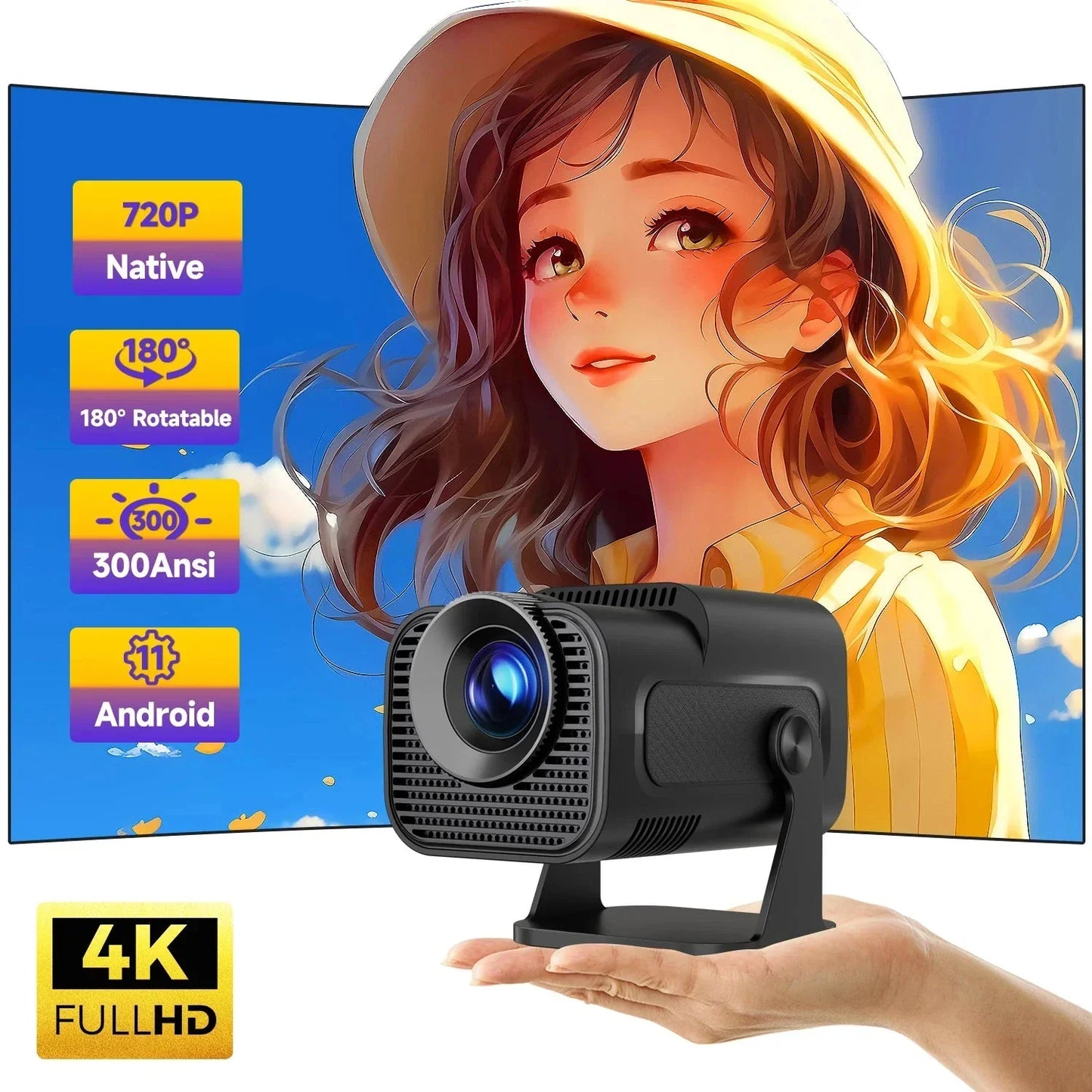 Mini Smart Projector | Android 11 | 720P | WiFi 6 | Zwart